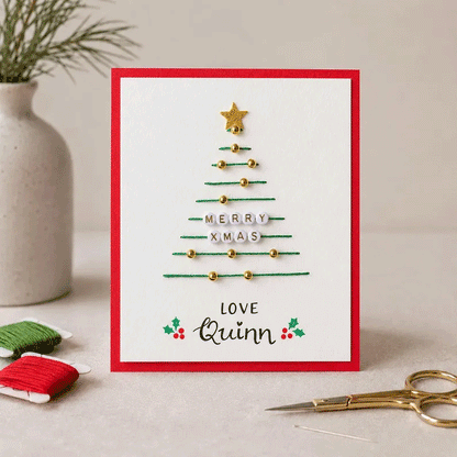 Christmas String Art Greeting Card DIY Kit – 6-Piece Stitching Set