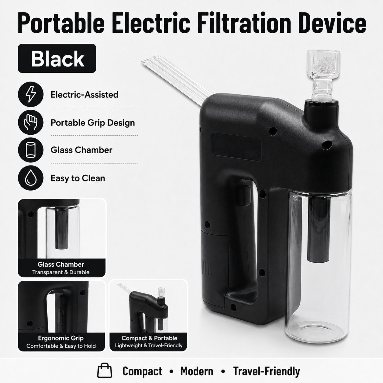 ✨ Portable Handheld Electric Filtration Device | Modern Glass Minimalist Design