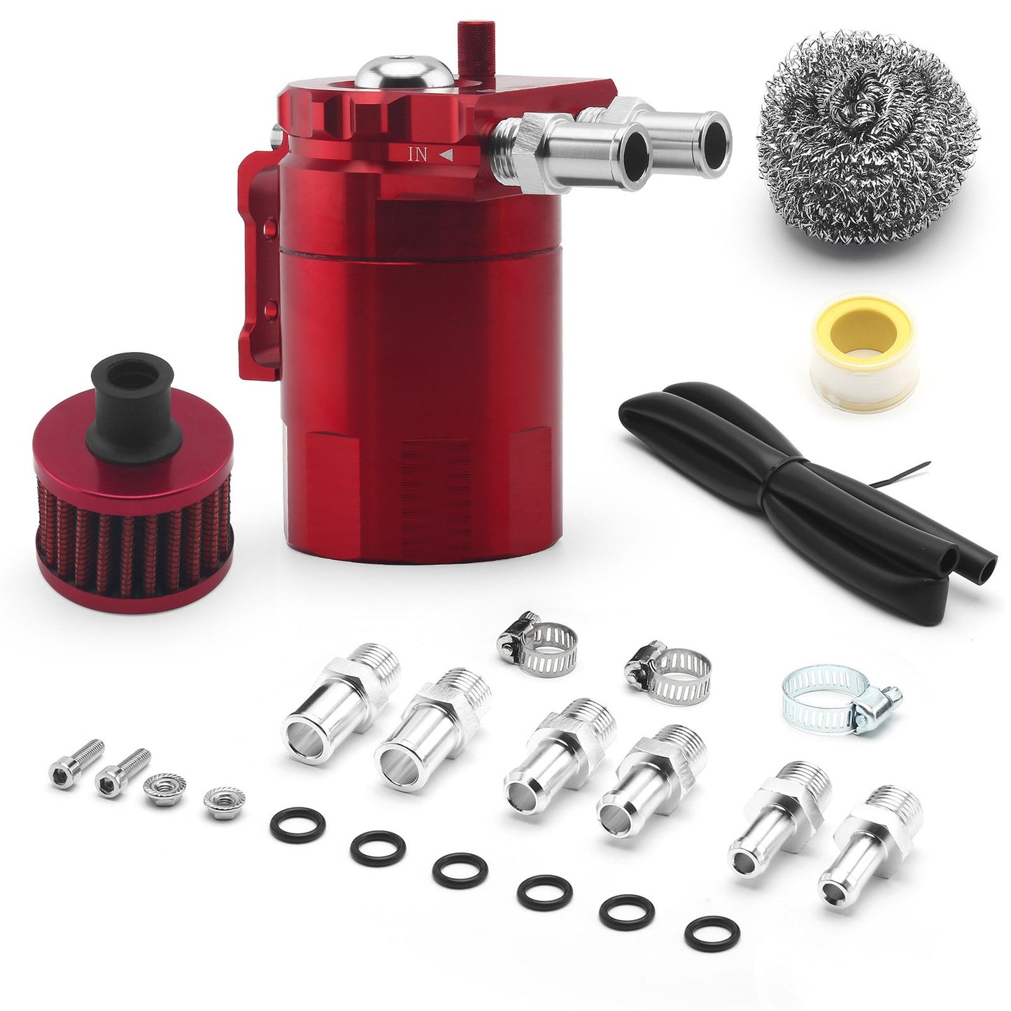 🔥HOT SEAL🔥Universal 300ML Baffled Oil Catch Can Tank Kit w/ Breather Filter & Steel Wool