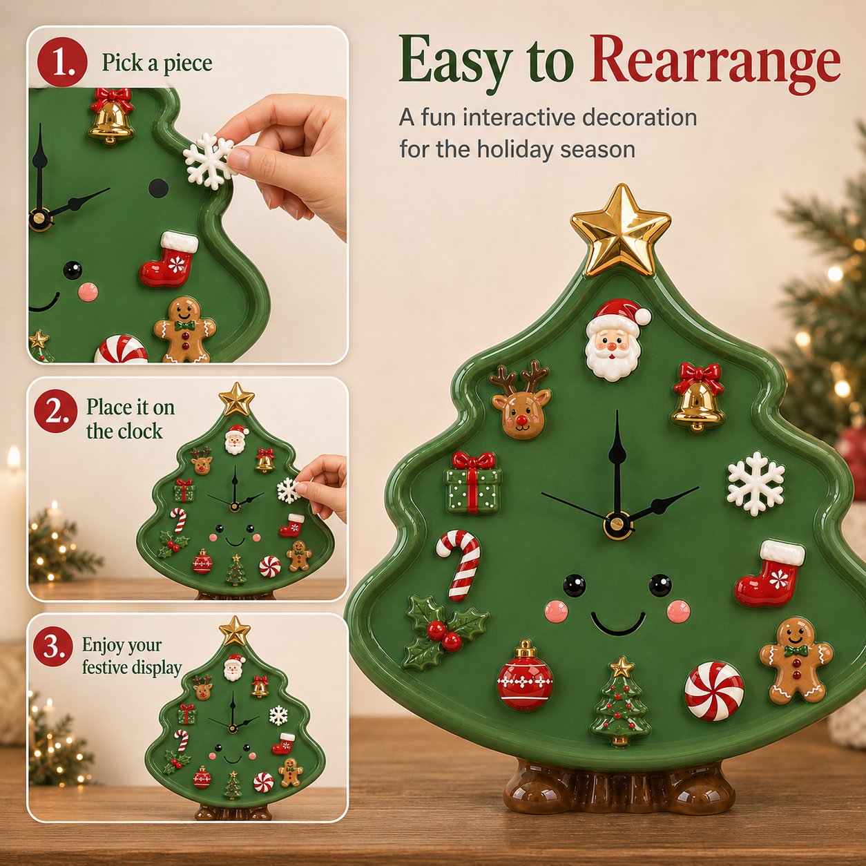 ⏳ Last Day 49% OFF – 🎄Interactive Christmas Holiday Activity Clock | Built-In Clock with 12 Rearrangeable Magnetic Icons for Learning, Creative Play & Festive Family Décor ✨