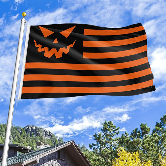 🎃Halloween Pumpkin Flag 3x5ft – Black Orange Striped Banner