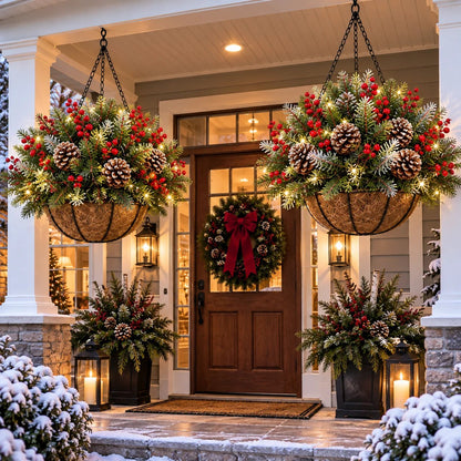🎄 Last Day 50% OFF🏆Pre-Lit Christmas Hanging Basket |🎄 Pre-lit, weather-resistant, and zero maintenance