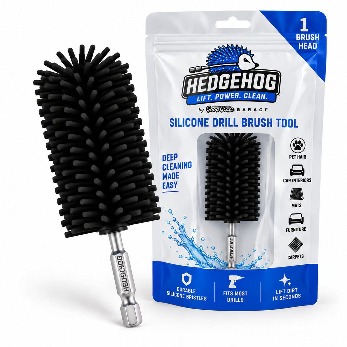 Hedgehog Silicone Pet Hair Drill Brush Set – Drill-Powered Silicone Brushes for Pet Hair, Carpet & Upholstery