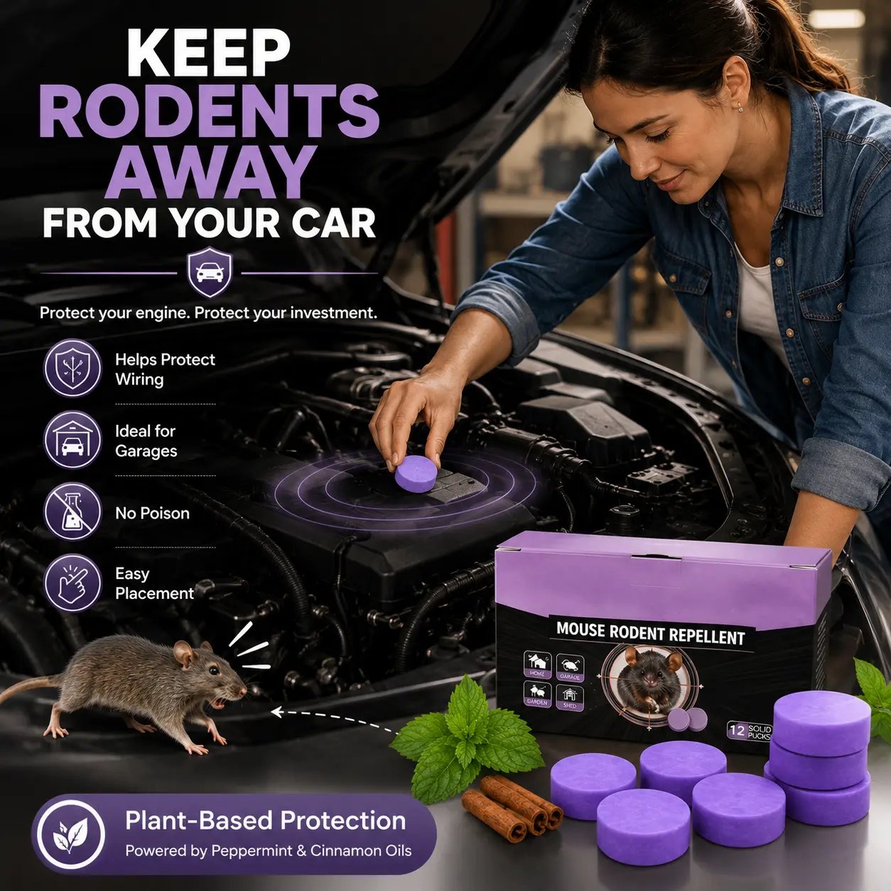Natural Pest & Rodent Repellent Pucks | Long-Lasting Plant-Based Formula | 12 Piece