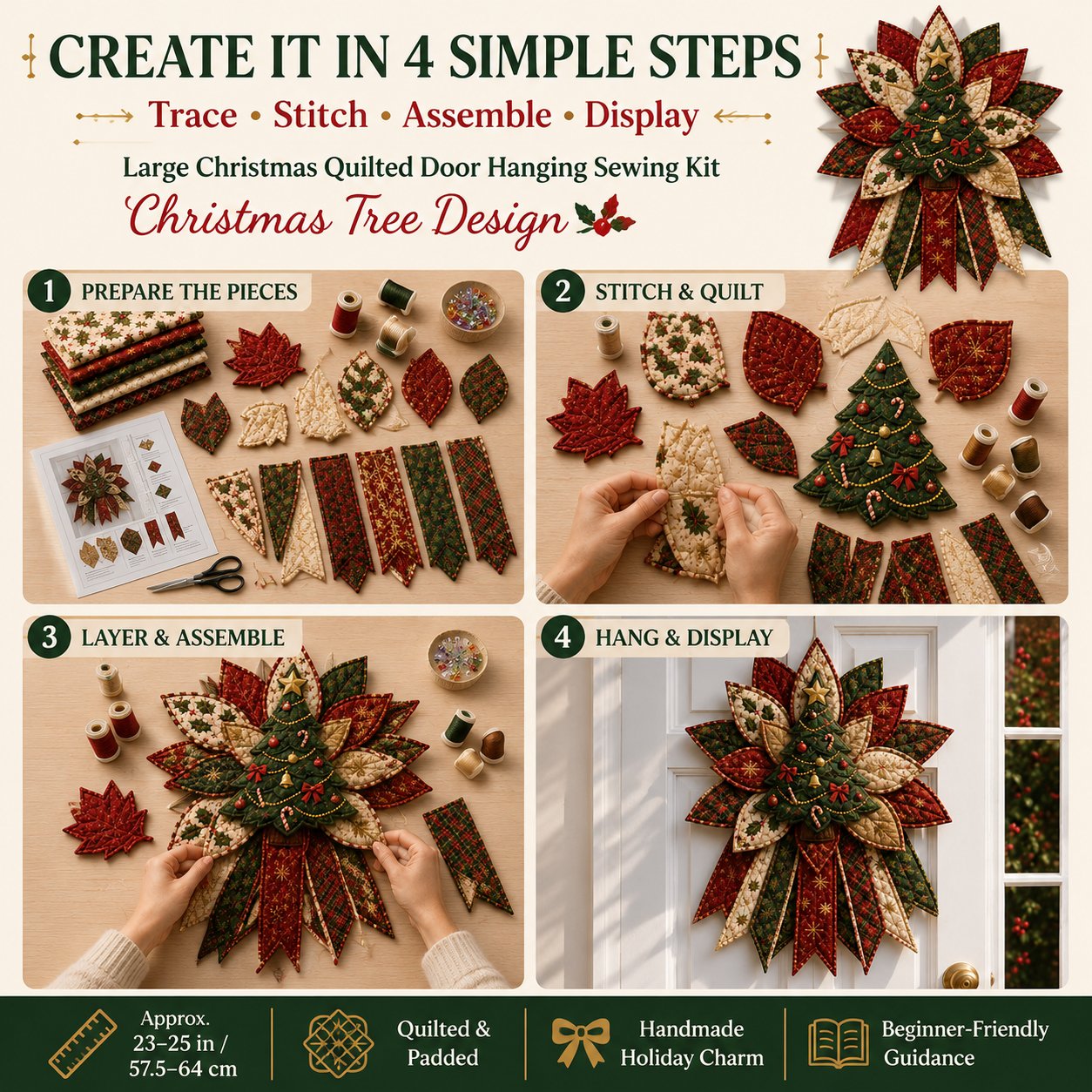 ⏳ Last Day 49% OFF – 🎄Beginner-Friendly Oversized Christmas Character Quilted Door Hanger Sewing Kit | Complete Kit with All Tools & Step-by-Step Guide Included 💕