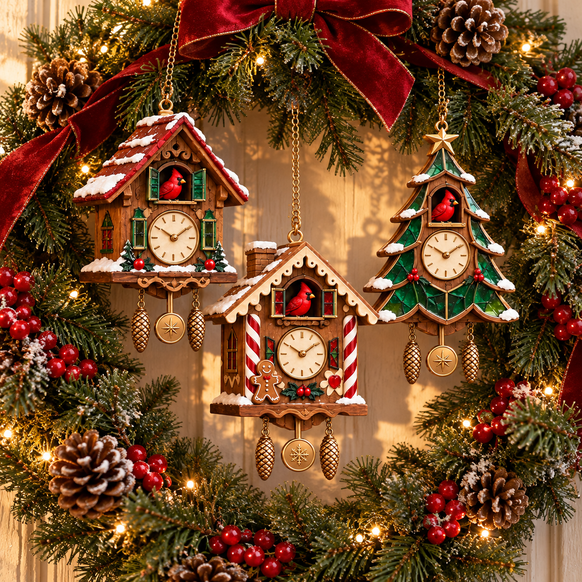 🕰️ 2026 Christmas Cuckoo Clock Ornaments – Set of 6 Vintage Holiday Keepsakes