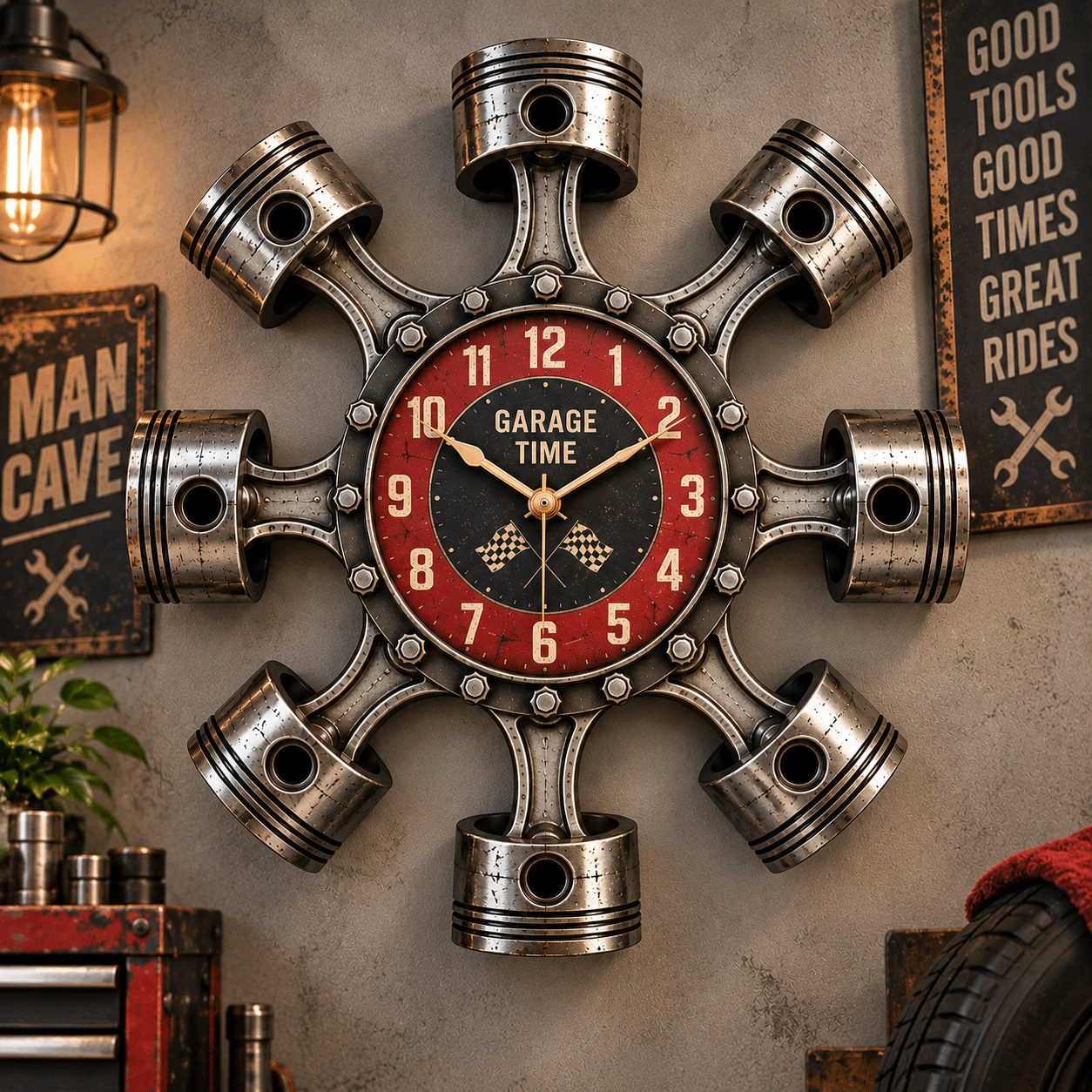 Hot Rod Piston Garage Wall Clock