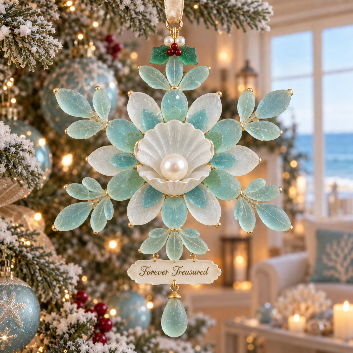 Coastal-style snowflake Christmas ornament