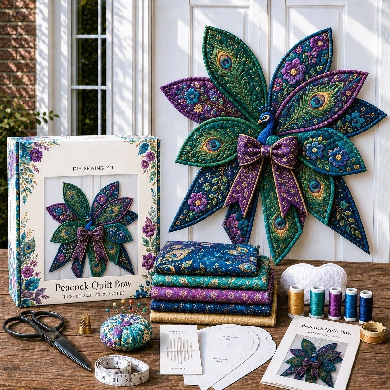 🔥LAST DAY 50% OFF - 🎀 Beginner-Friendly Oversized Quilted Bow Sewing Kit | Coordinated Printed Fabrics, Batting, Pre-Designed Templates & Complete Supplies for a 3D Statement Bow ✨