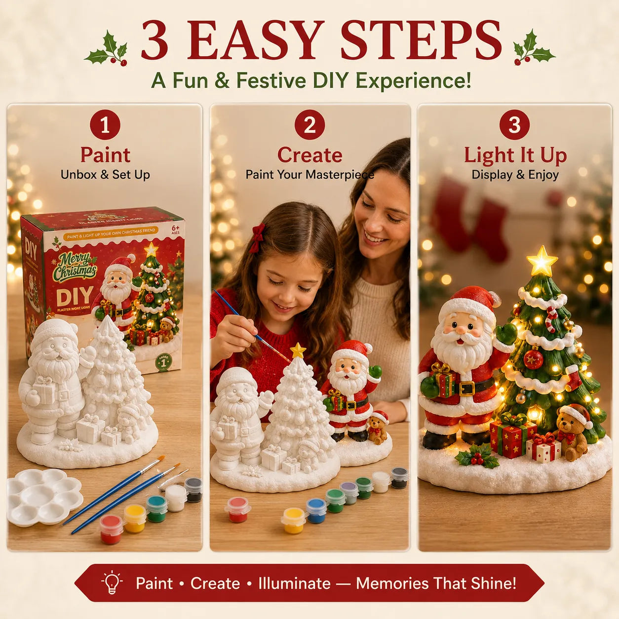 ⏳ Last Day 49% OFF – 🎨 Beginner-Friendly DIY Light-Up Santa & Christmas Tree Painting Kit | Complete Kit with Unpainted Plaster Scene, 6 Paints, 2 Brushes & Mixing Palette Included 💕