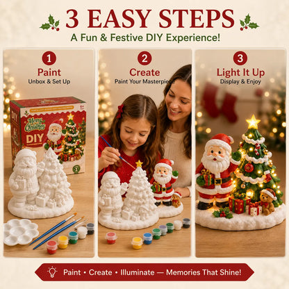 ⏳ Last Day 49% OFF – 🎨 Beginner-Friendly DIY Light-Up Santa & Christmas Tree Painting Kit | Complete Kit with Unpainted Plaster Scene, 6 Paints, 2 Brushes & Mixing Palette Included 💕