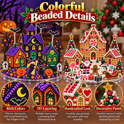 🎄🎃 3D DIY Diamond Art Village Kit – Christmas & Halloween Craft Decor