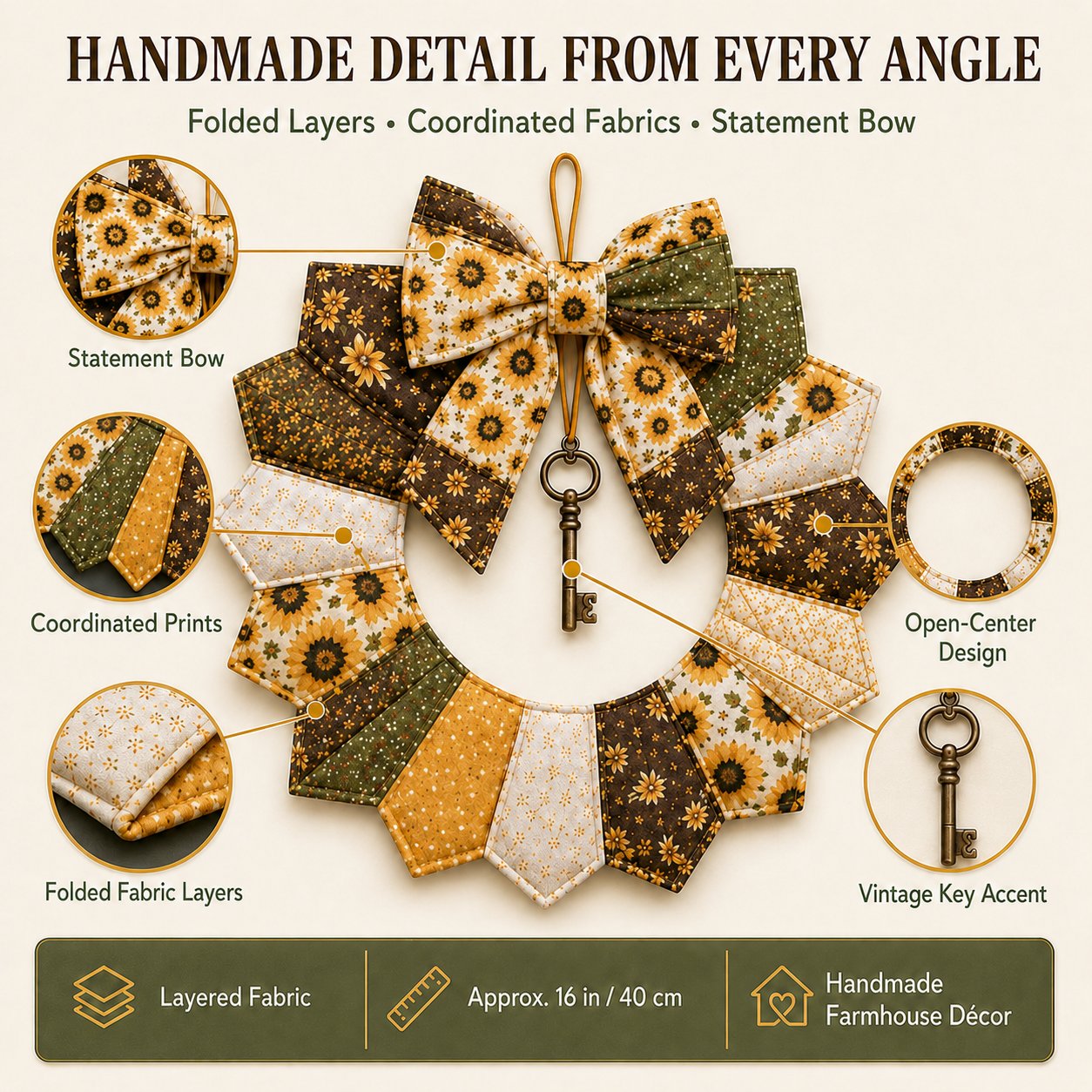 ⏳ Last Day 49% OFF – 🌿 Beginner-Friendly DIY Seasonal Patchwork Wreath Kit Collection | Complete Kit with Coordinated Fabrics, Wreath Materials & Step-by-Step Guide Included 💕