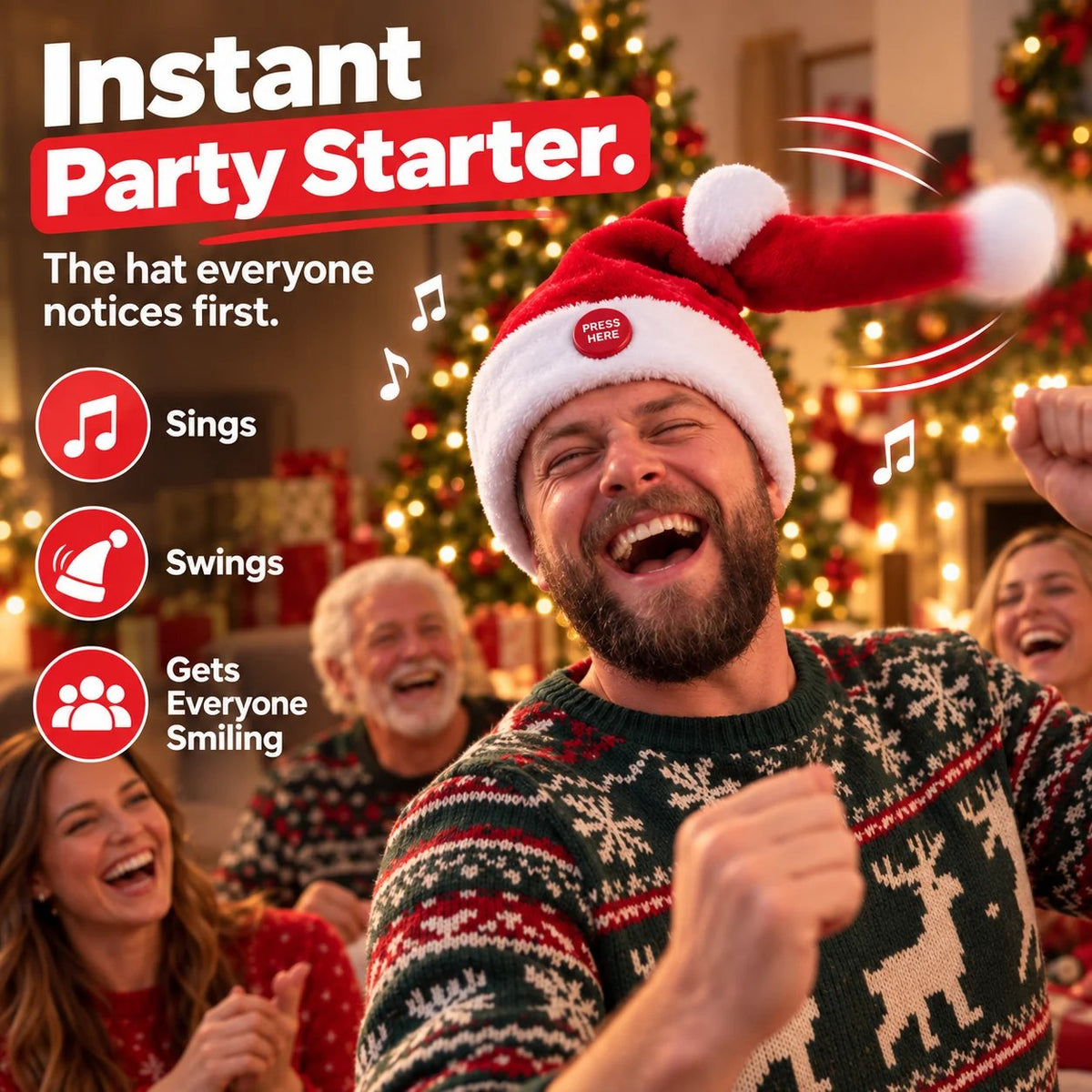 🎅 🤣 Singing & Dancing Santa Hat — Animated Christmas Party Hat(📦Buy 2 Free Shipping)