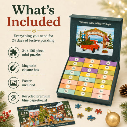🎄24 Days of Cozy Christmas Puzzle Advent Calendar | 24 Artist-Designed 100 Piece Mini Jigsaw Puzzles🧩