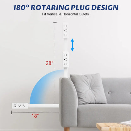 Flexible Outlet Extender with USB-C and USB-A, Rotating Plug, Power Adapter for Behind Furniture Access