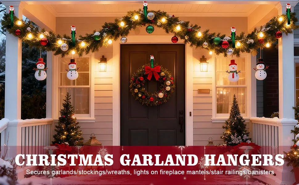 ⏳ Last Day 49% OFF – 🎄No-Drill Christmas Garland Hangers | 12 Santa Adhesive Hooks Holding Up To 5 lbs For Stockings, Wreaths & Holiday Decorations 🎅