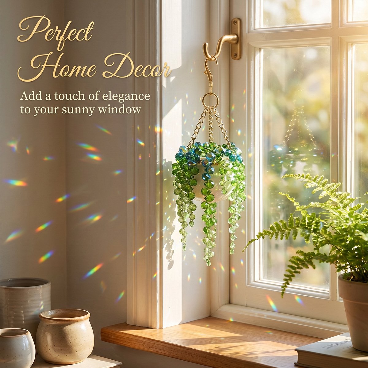 Mini White Pot Beaded Plant Suncatcher