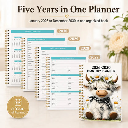 🐮 LAST DAY 49% OFF – Cute Cow 5-Year Planner 2026–2030 | Monthly Organizer with Farmhouse Cover, Goal Tracking Pages & Long-Term Planning Layout ✨