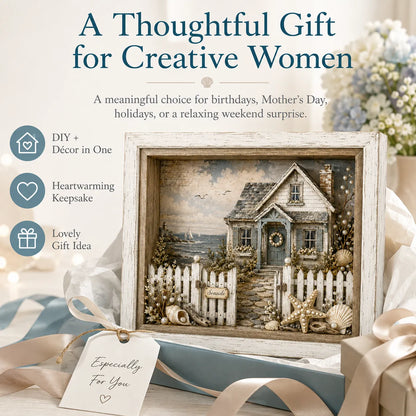 🐚Vintage Seaside Cottage Pearl Diamond Shadow Box DIY Kit