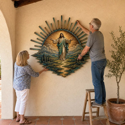 ⏳ Last Day 49% OFF – ✝️ Jesus Metal Wall Art Collection | Layered Christ Artwork with Radiant Sunburst, Dimensional Landscape Details & Concealed Keyhole Hangers ✨
