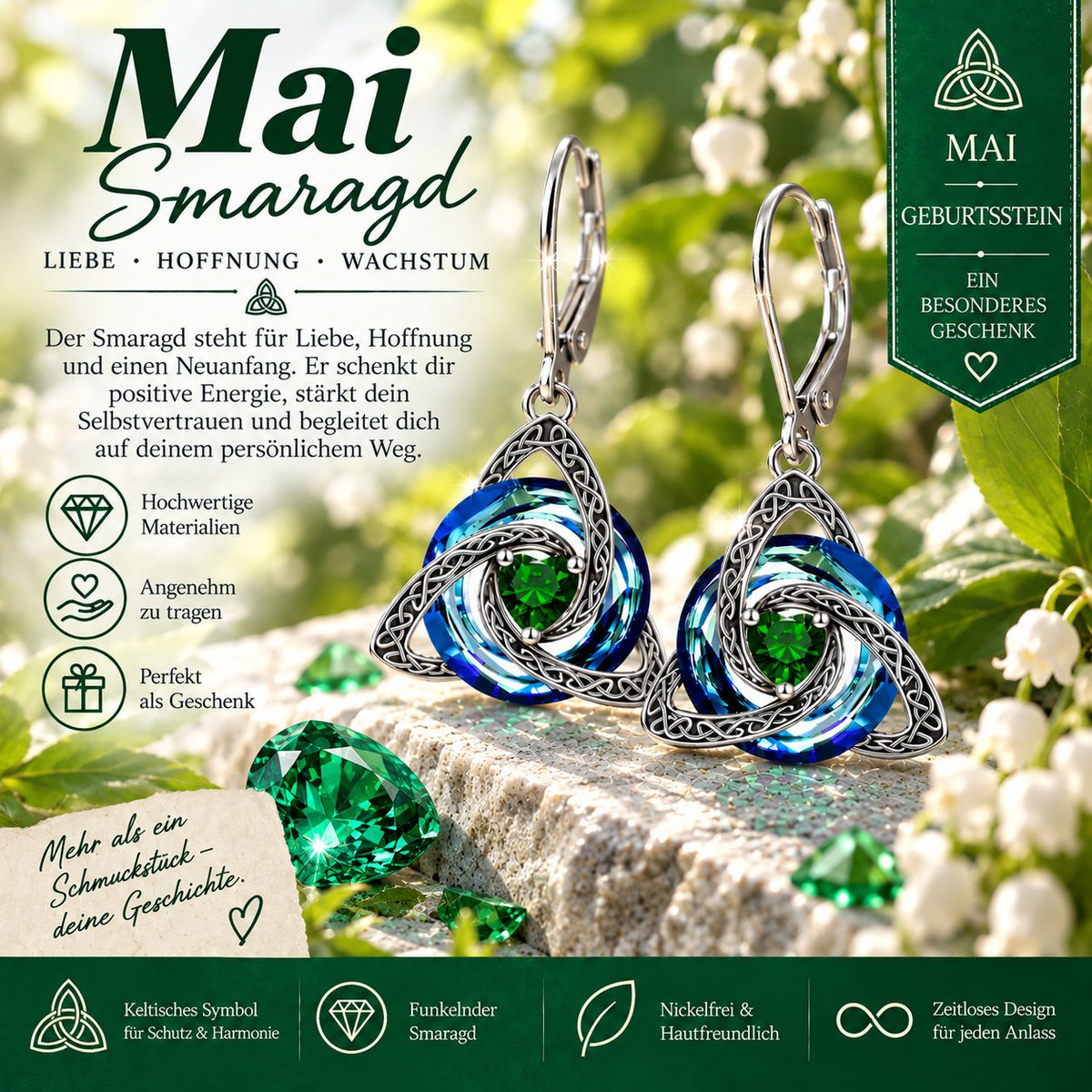 ✨ Celtic birthstone earrings – Timeless elegance with personal meaning