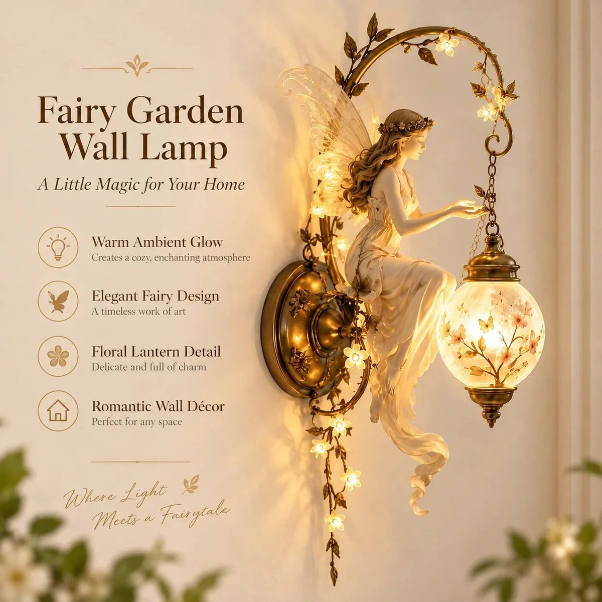 Enchanted Fairy Blossom Lantern Wall Light – Floral Fantasy Décor