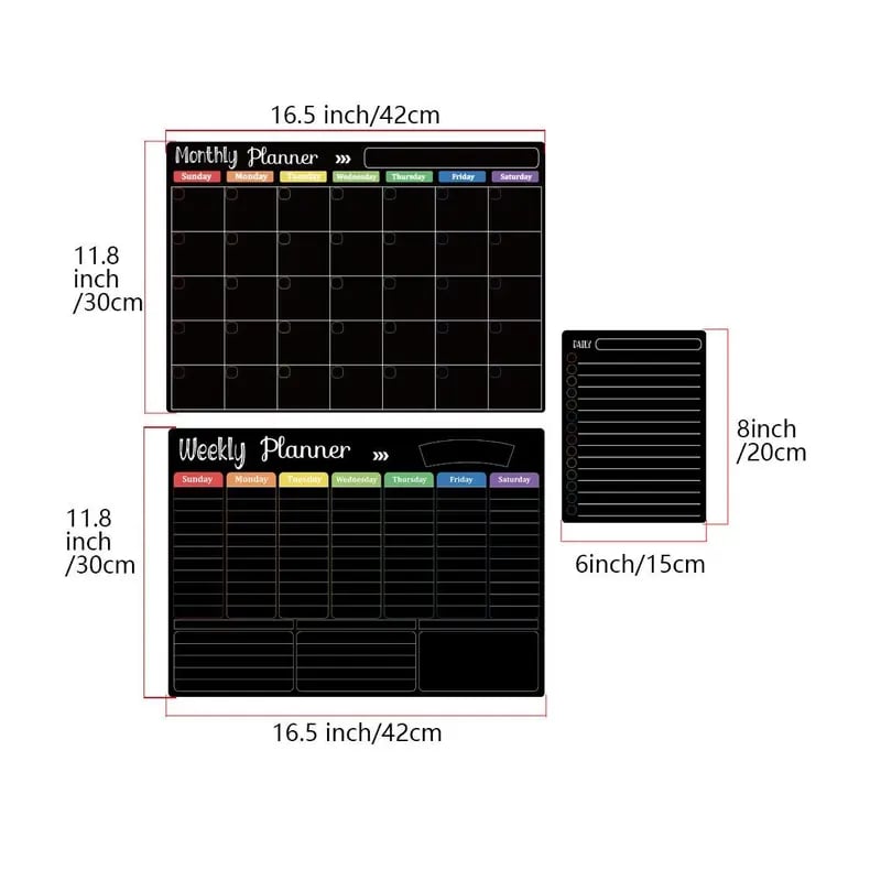✨ Black Dry Erase Boards Set - 3 Magnetic Boards for Refrigerator