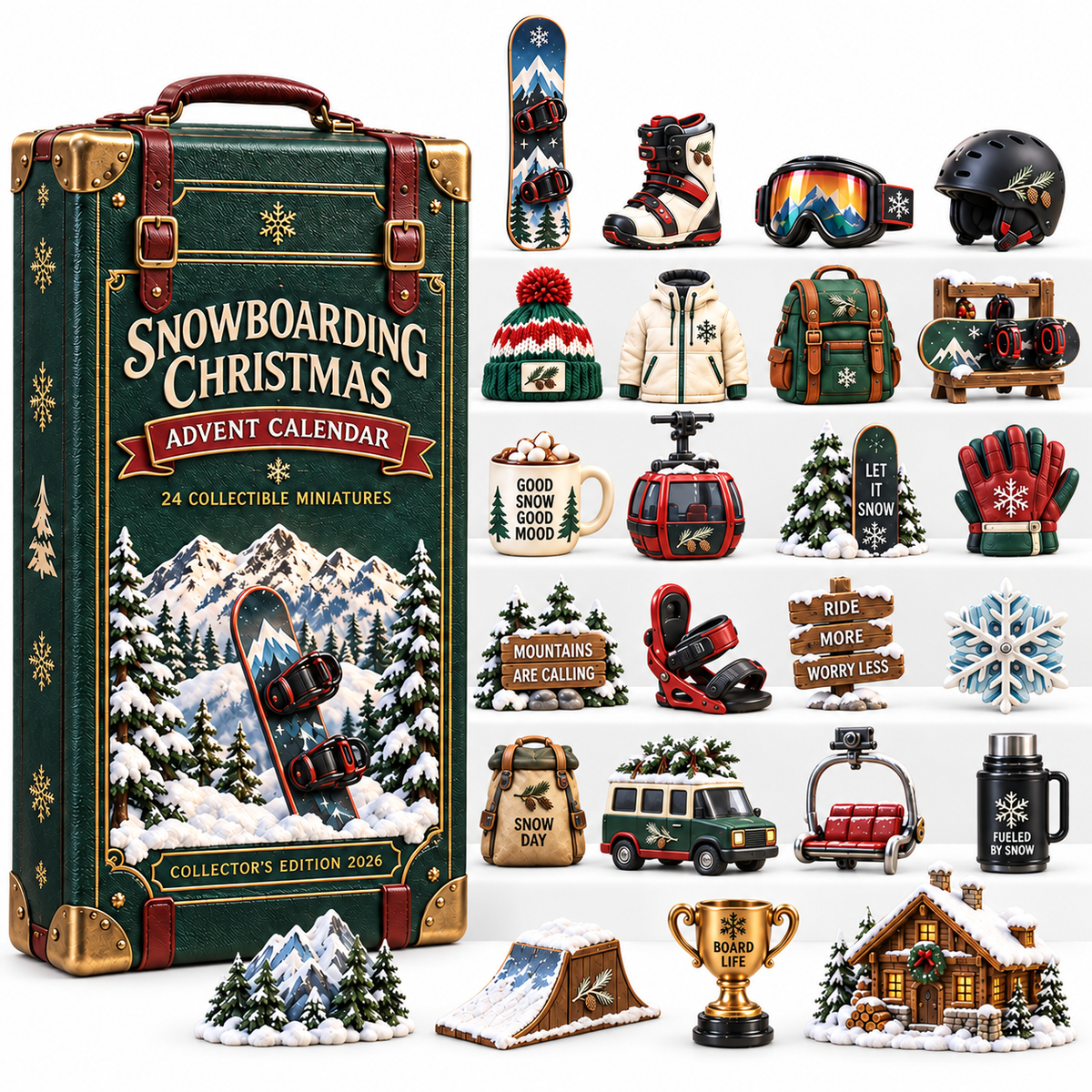 2026 Snowboarding Christmas Advent Calendar – 24 Unique Collectible Miniatures for Snowboard Lovers & Mountain Adventures
