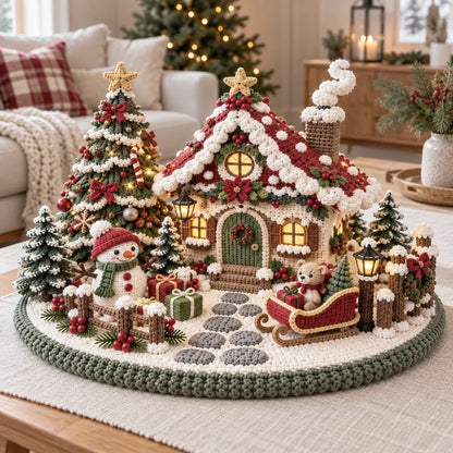 Crochet pattern for a festive winter village with a chalet – Amigurumi