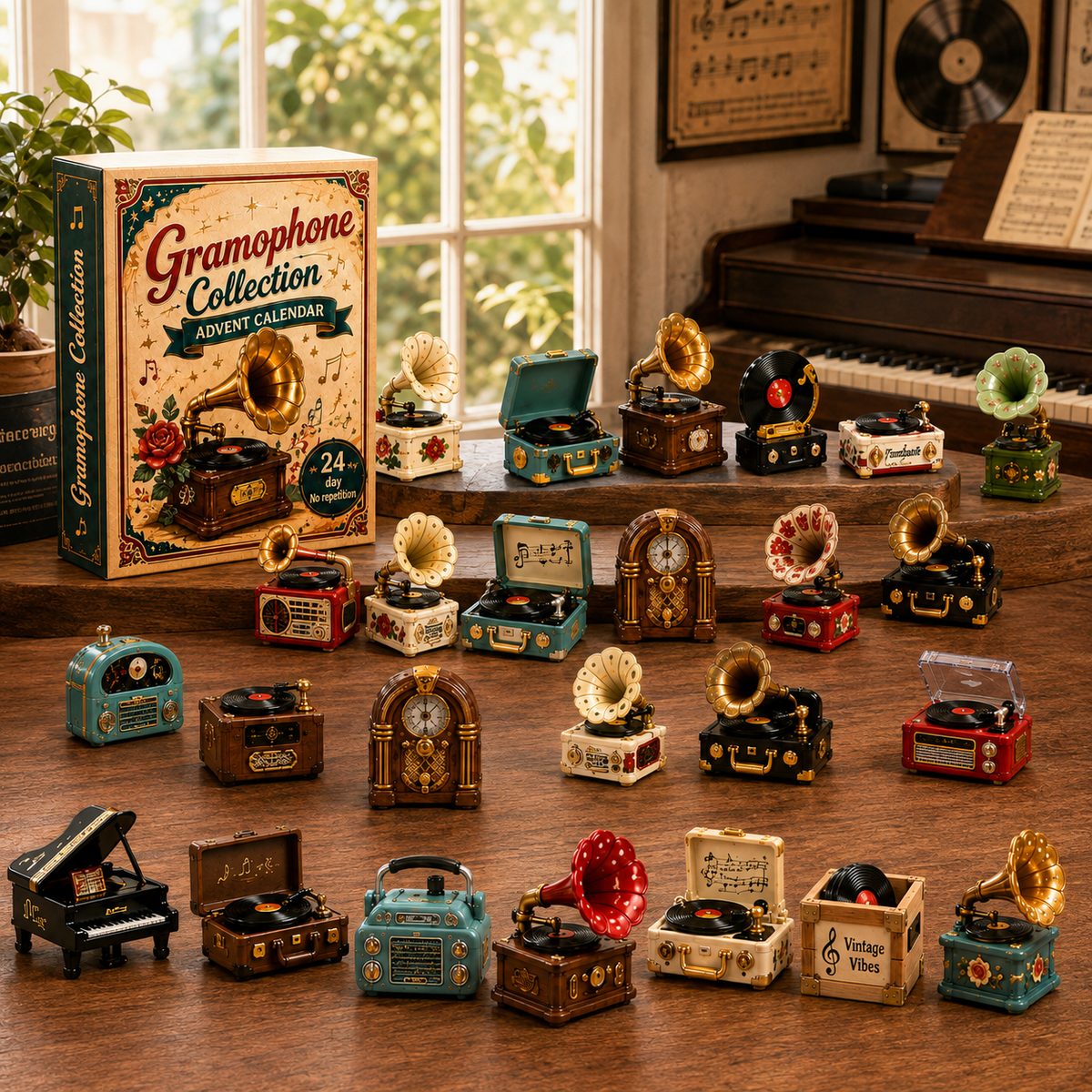Gramophone Collection Advent Calendar 2027 – 24 Vintage Record Player & Music Miniatures, Retro Collectible Gift for Music Lovers