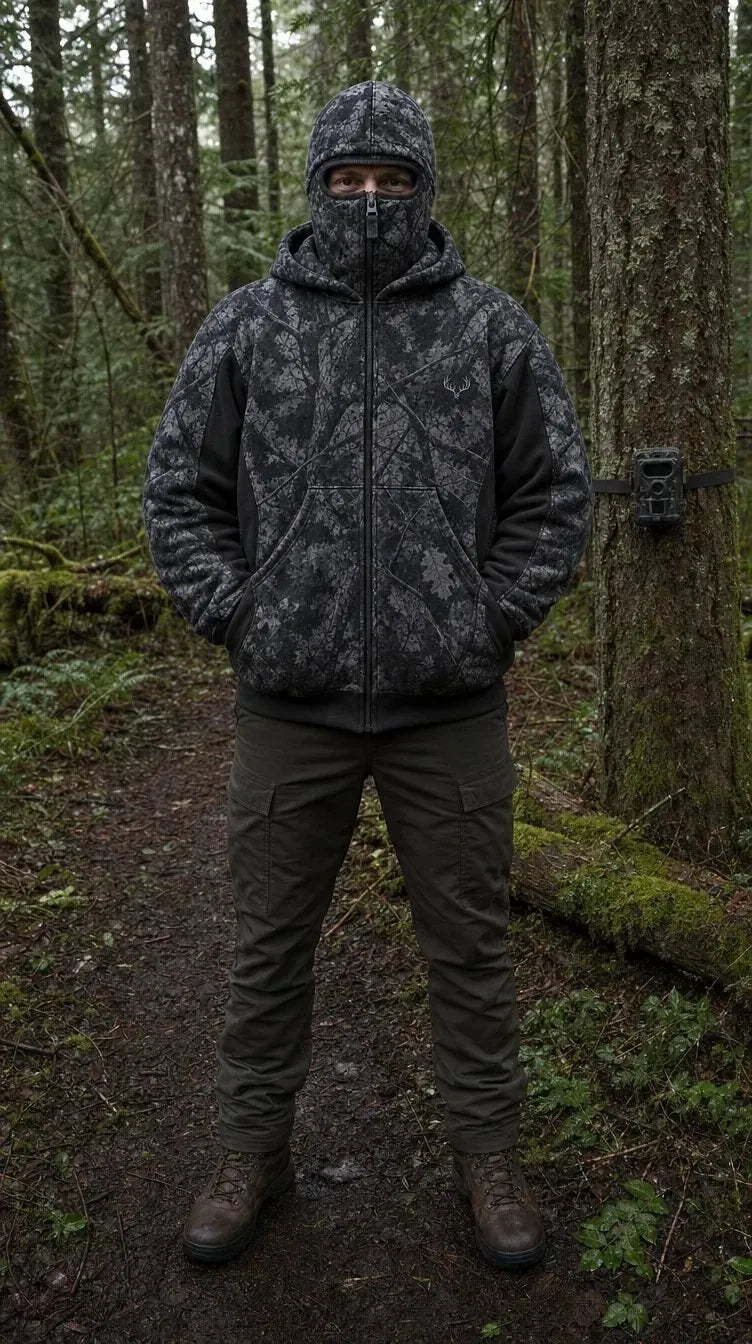 🦌 HunterZip Hunting Hoodie – Built-In Face Mask for Cold-Weather Adventures