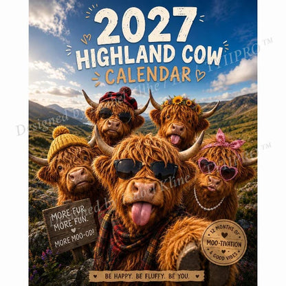 🐮 2027 Funny Highland Cow Wall Calendar | 12 Seasonal Cow Adventures with A4 Monthly Planning Pages for Home, Office & Gifts 📅✨