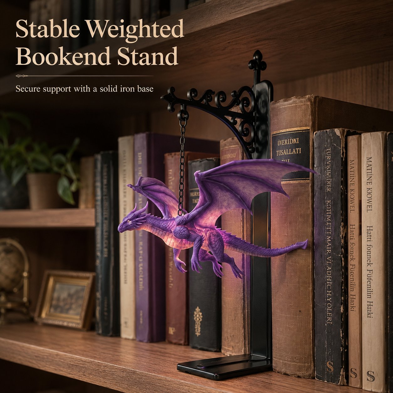 🐉 DragonGlow Hanging Purple Dragon Bookend Light – Let a Glowing Dragon Guard Your Favorite Stories 📚🌠