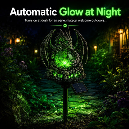 🐉 Solar Dragon Skull Crystal Orb Garden Light – Glowing Gothic Fantasy Halloween Outdoor Yard Decor with Solar Panel✨13*10*12cm（副本）