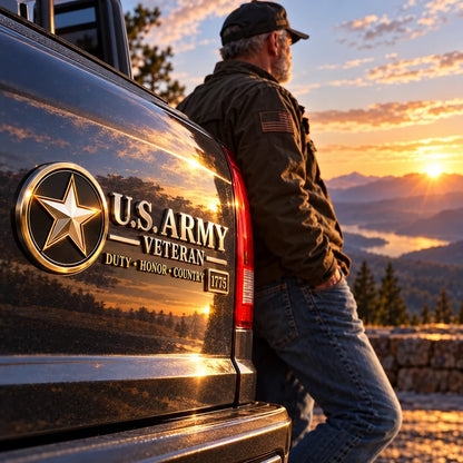 Veteran Honor Raised Metal Car Ornament  Display service pride on daily commutes & veteran meetups