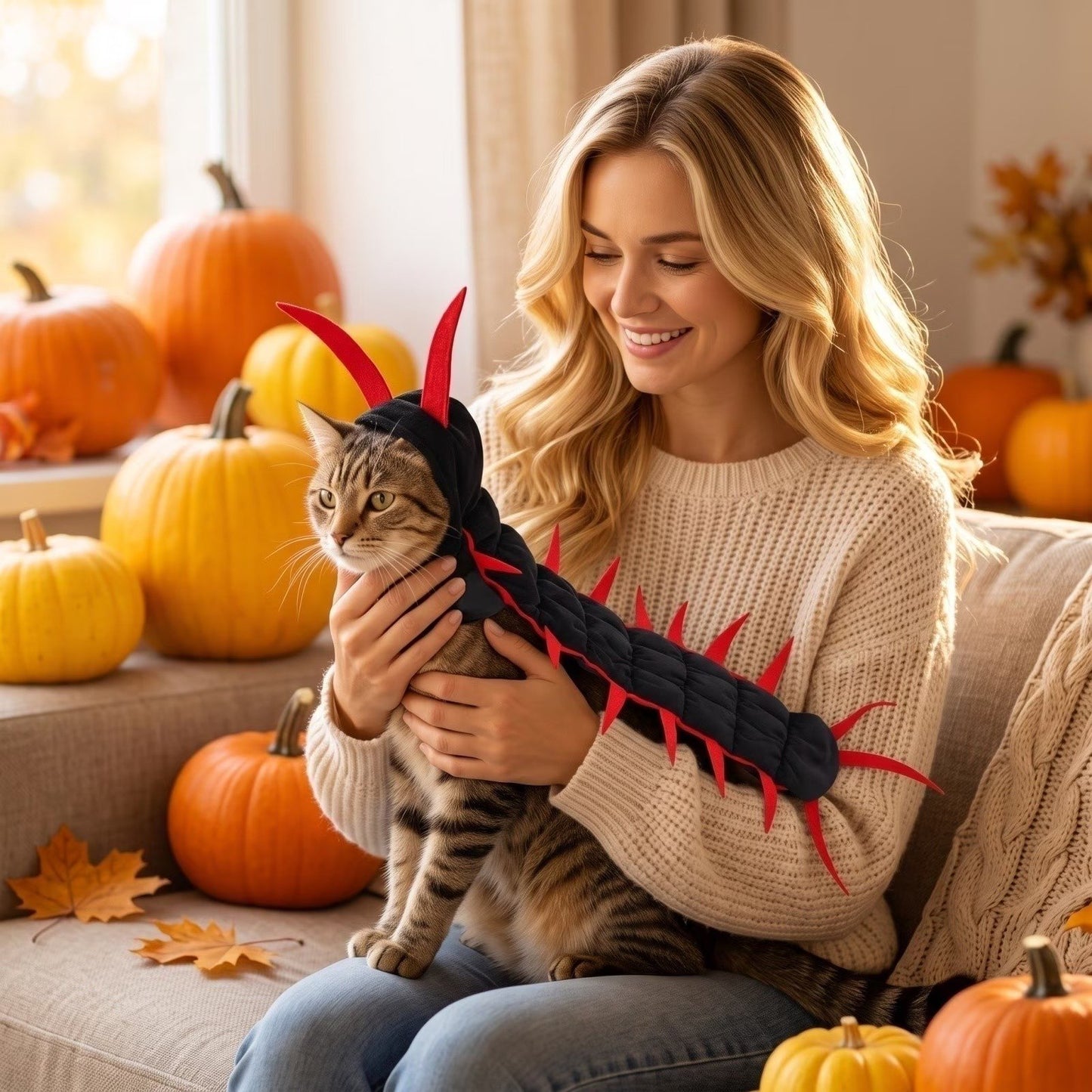 😺Halloween Cat Centipede Costume – Funny 3D Padded Creepy Crawler Outfit for Cats