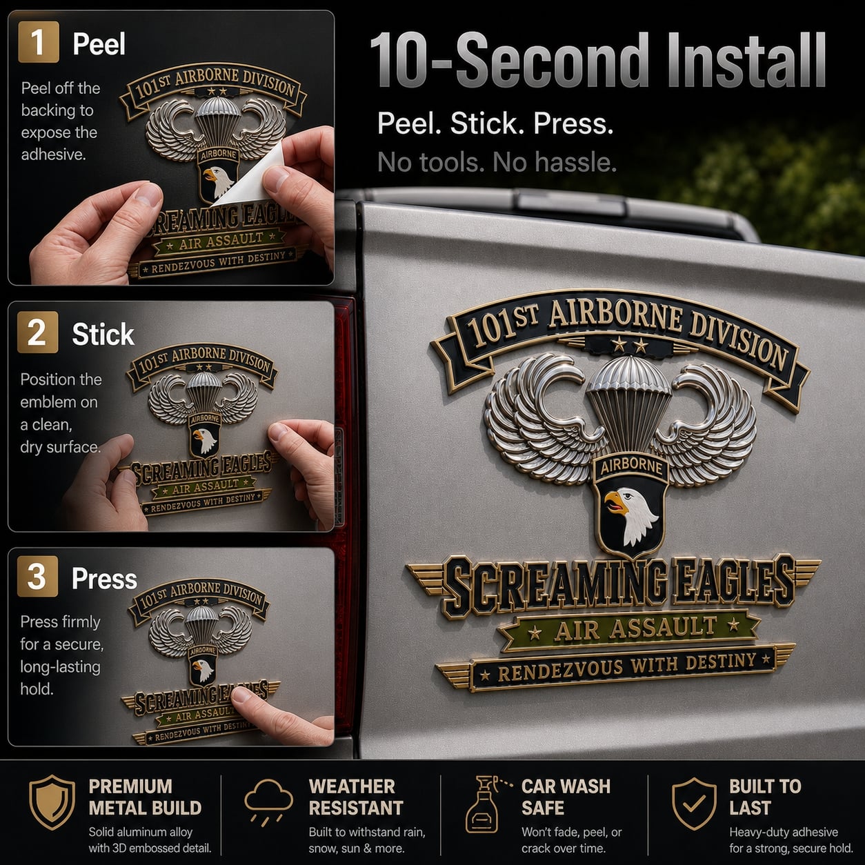 🦅U.S. Army 101st Airborne Division (Air Assault) Tribute Metal Car Emblem