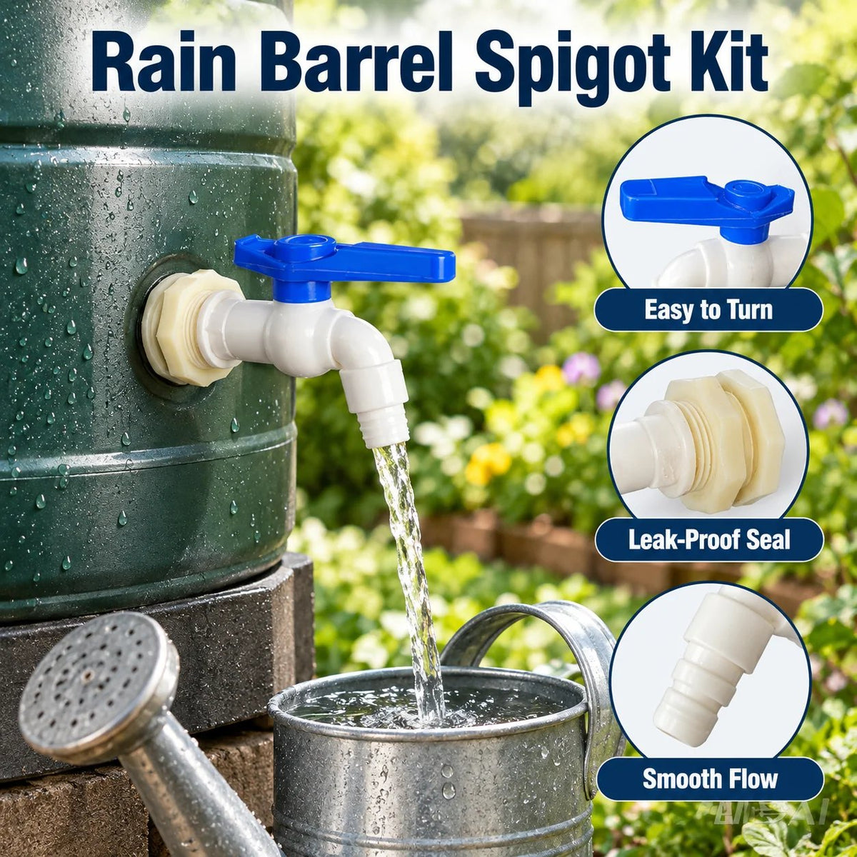 2Pcs Rain Barrel Faucet Kit with Hole Saw and 1/2' PVC Bulkhead Fitting
