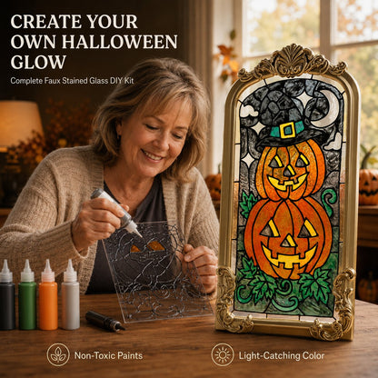 🔥Last Day 49% OFF - 🎃🎨 DIY Halloween Pumpkin Faux Stained Glass Art Kit