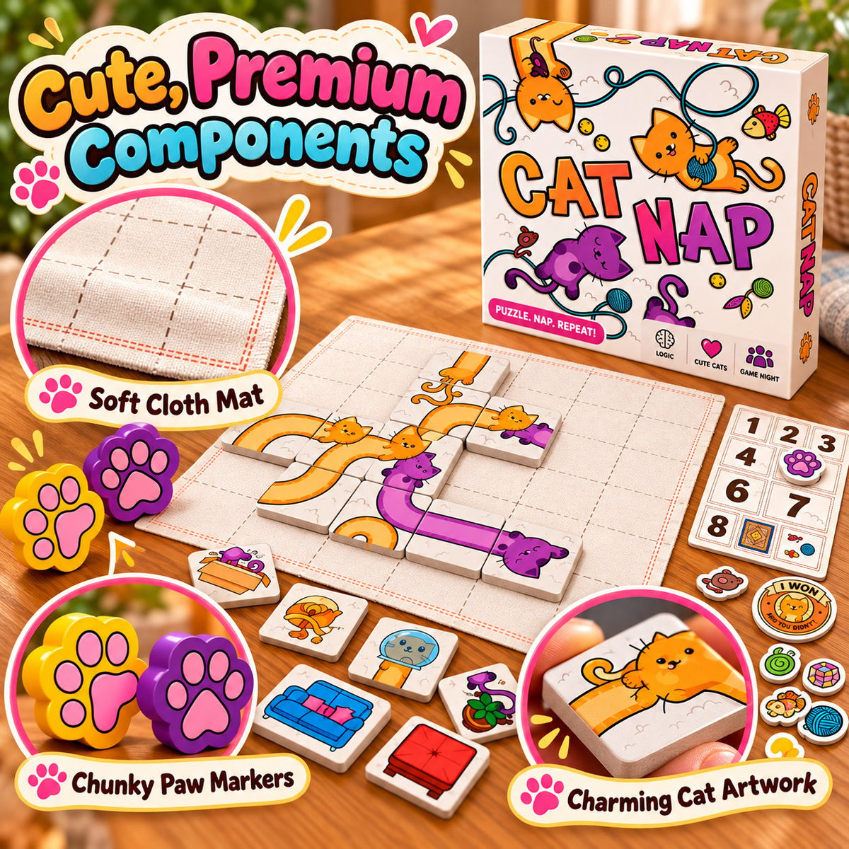 🐱 Cat Nap – Cute Cat Puzzle Board Game for Family Fun & Game Night (✨ Buy 2 Free Shipping)