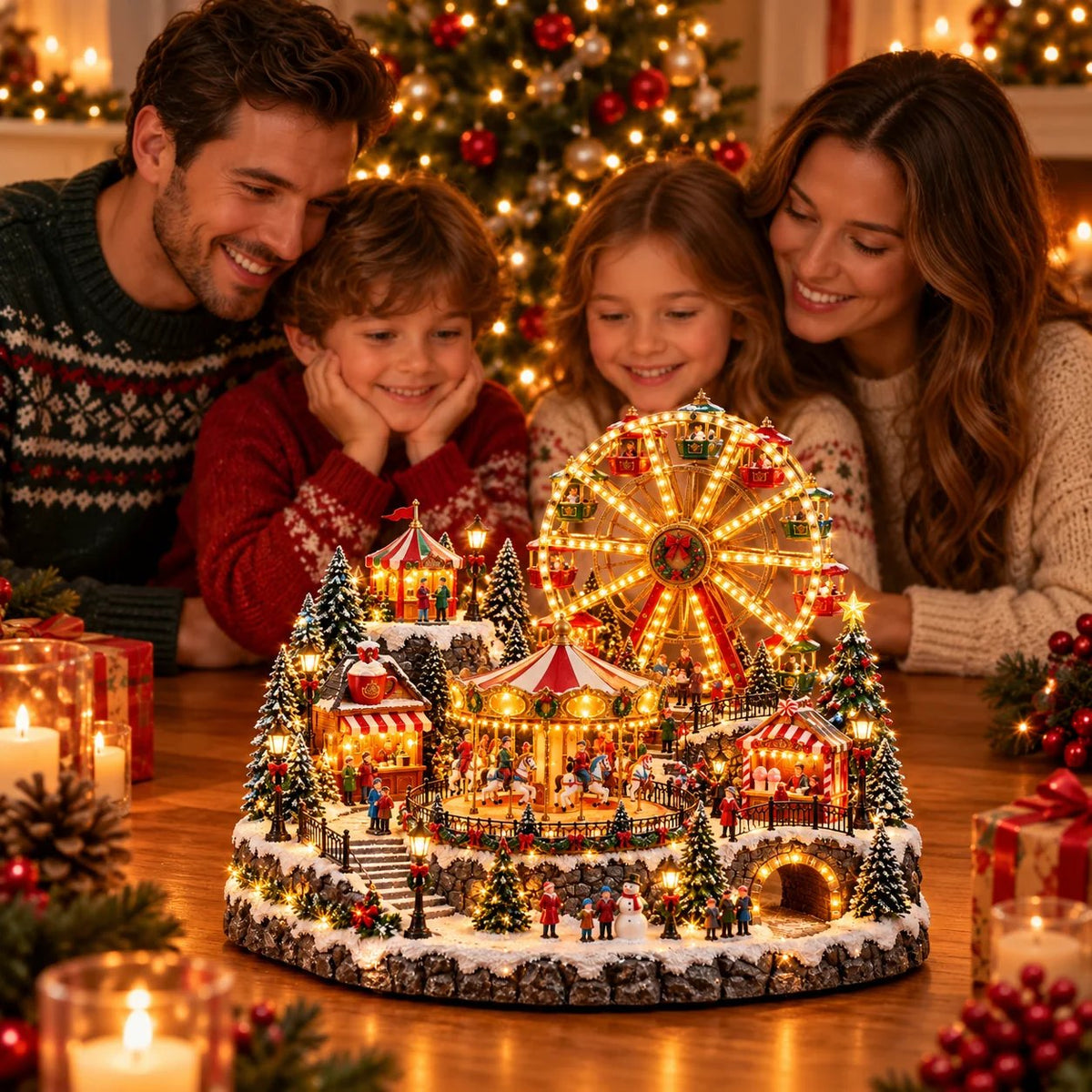 🎄 Lighted & Animated Christmas Village Collection – Magical Moving Holiday Display ✨