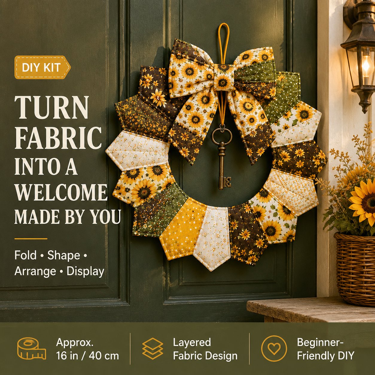 ⏳ Last Day 49% OFF – 🌿 Beginner-Friendly DIY Seasonal Patchwork Wreath Kit Collection | Complete Kit with Coordinated Fabrics, Wreath Materials & Step-by-Step Guide Included 💕