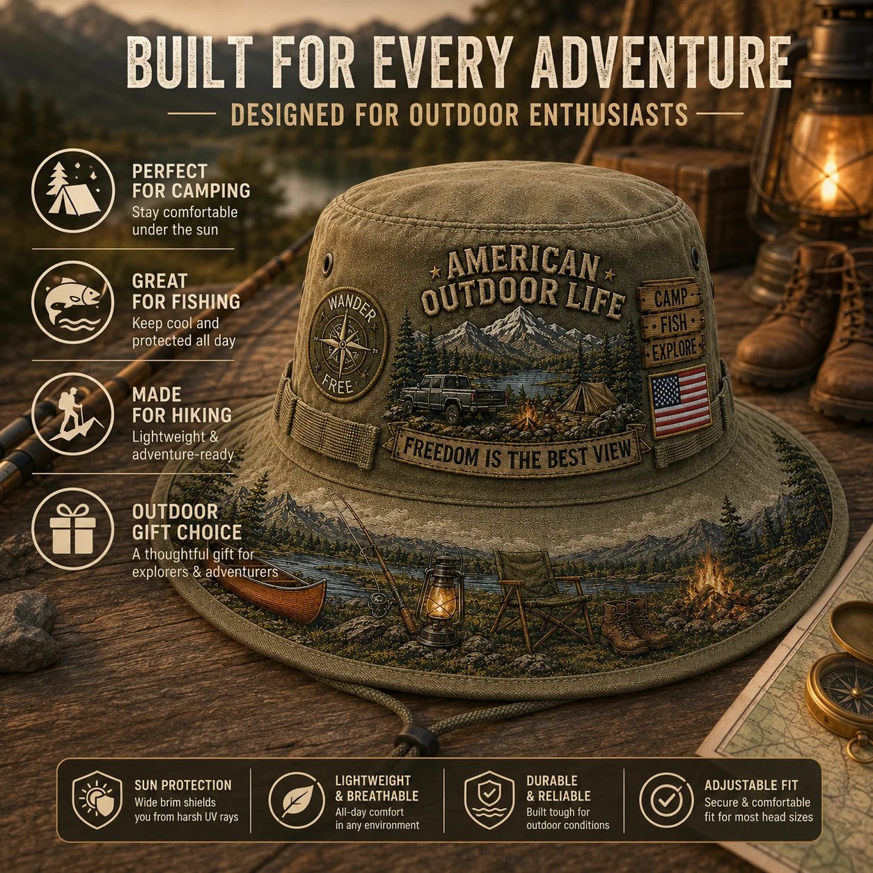 ☀️🚙American Outdoor Life Vintage Boonie Hat – Camp, Fish & Explore🎣