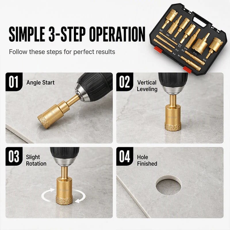 ⏳🔥LIMITED-TIME 50% OFF! ⏰12-Piece Dry Diamond Tile Hole Saw Kit (6-35mm)