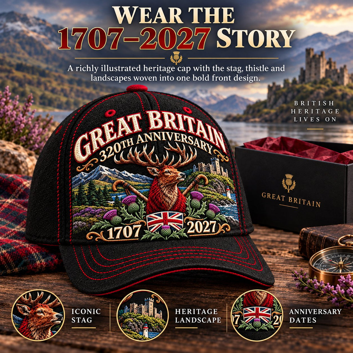 🔥LAST DAY 49% OFF - 👑🇬🇧 Great Britain 320th Anniversary Heritage Cap | 100% Cotton • Detailed Embroidery
