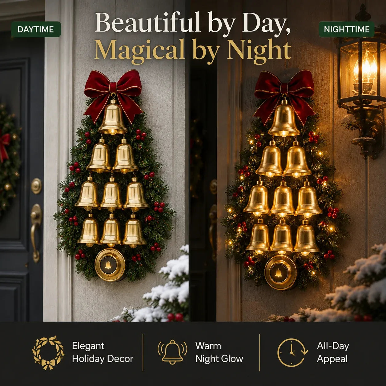🔥😍🔔 Christmas Bell Cascade Doorbell– Light-Up Holiday Chime Door Decor 🎄