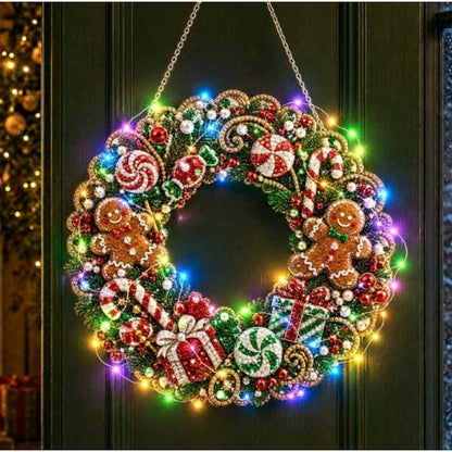 LED Weihnachts-Perlen-Diamantbild – Funkelnde Weihnachtskranz-Dekoration mit 19 Motiven