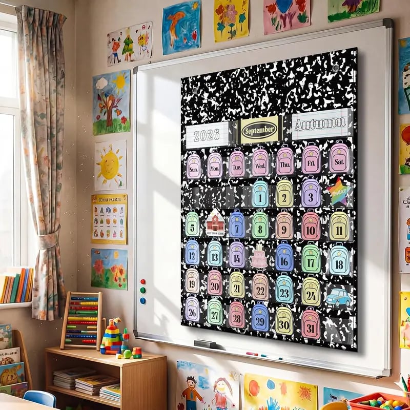 📅Back to School 2026-2028 Classroom Pencil Calendar Pocket Chart | 82 Educational Activity Cards🖍️