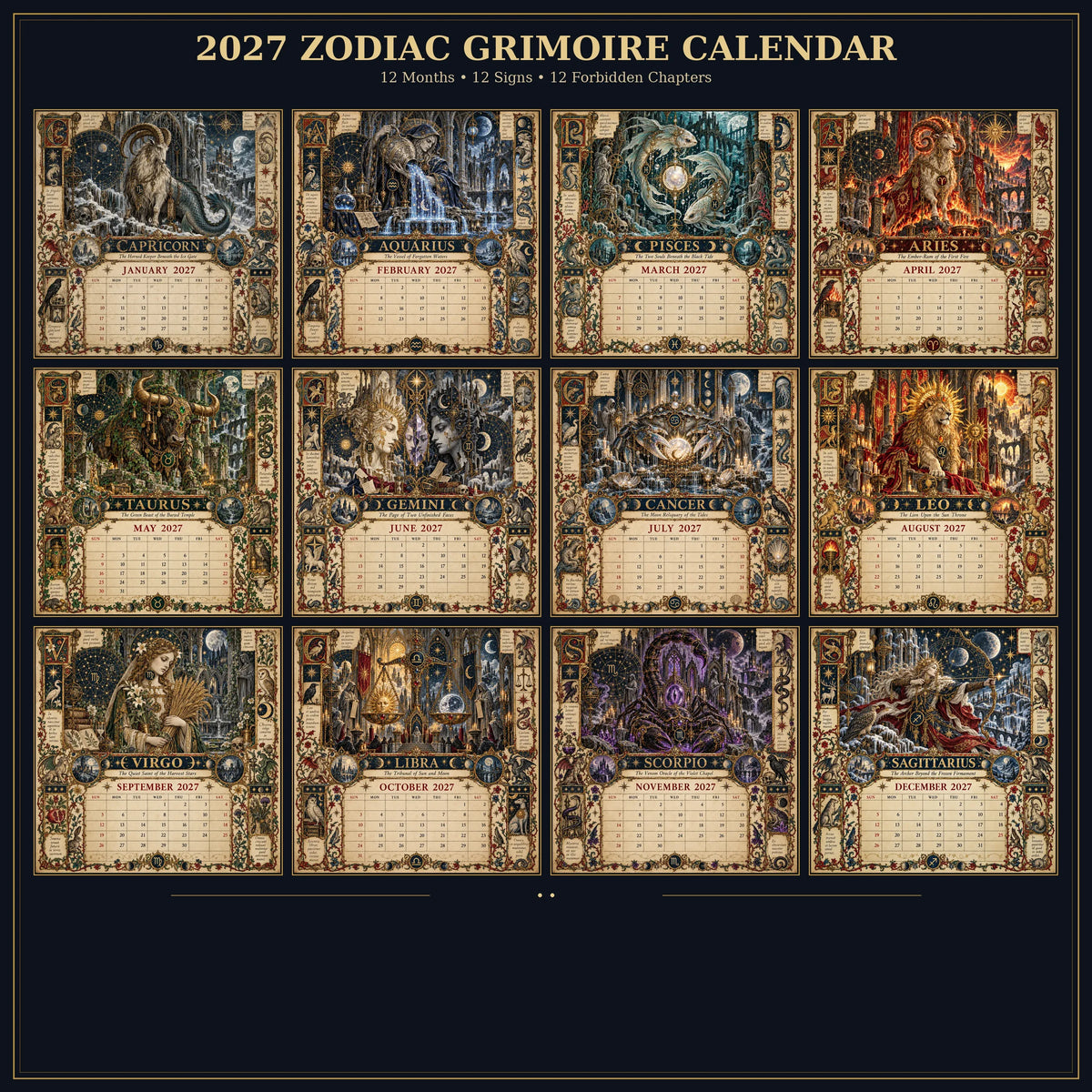 ⏳ Last Day 49% OFF – 🔮 2027 Zodiac Grimoire Desk Calendar | 12 Medieval-Inspired Zodiac Artworks for Astrology & Gothic Art Lovers ✨